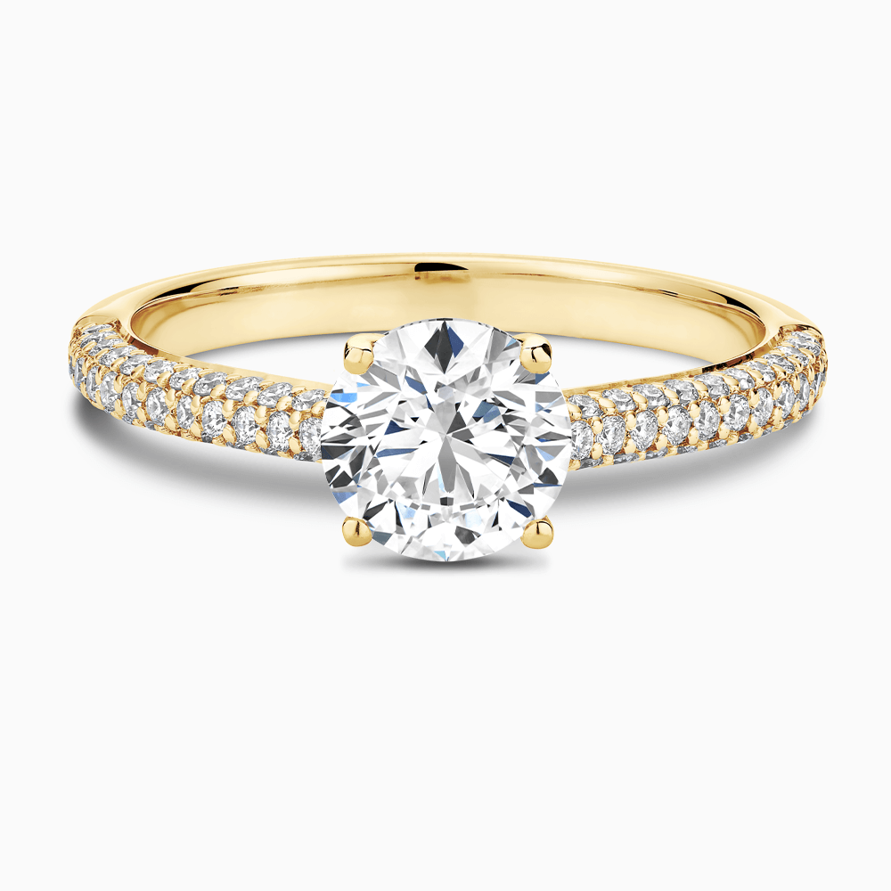 The Ecksand Diamond Engagement Ring with Diamond Pavé Cathedral Setting shown with Round in 18k Yellow Gold