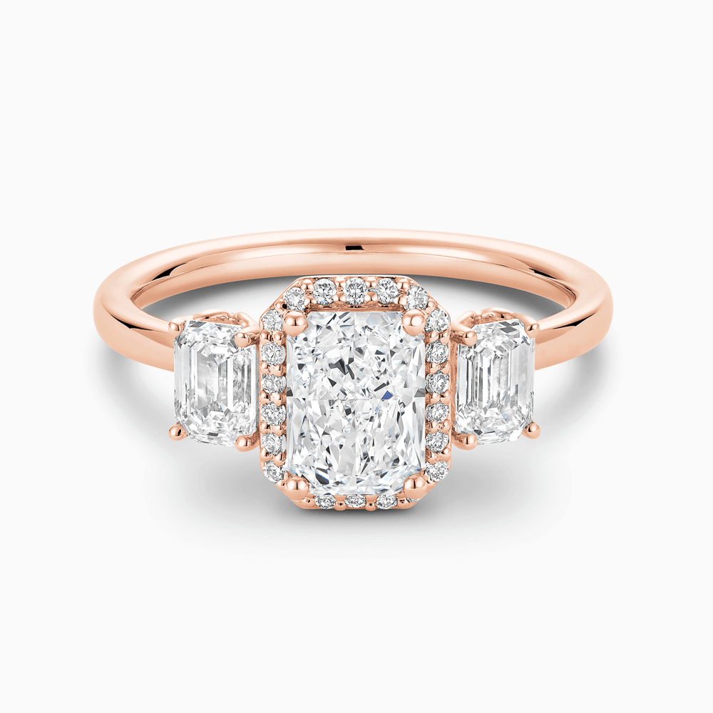 The Ecksand Knot-Basket Three-Stone Diamond Engagement Ring shown with Radiant in 14k Rose Gold