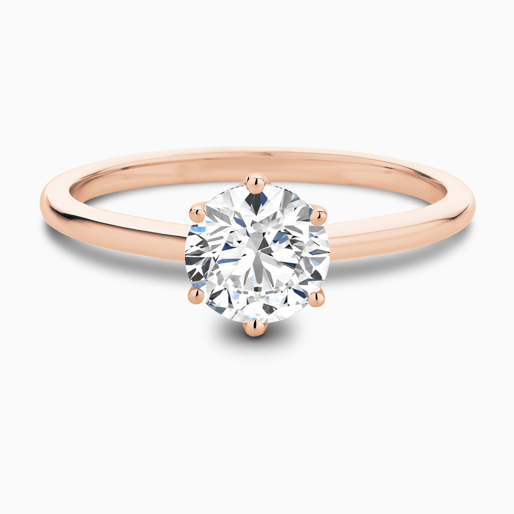 The Ecksand Solitaire Diamond Engagement Ring with Six Prongs shown with Round in 14k Rose Gold