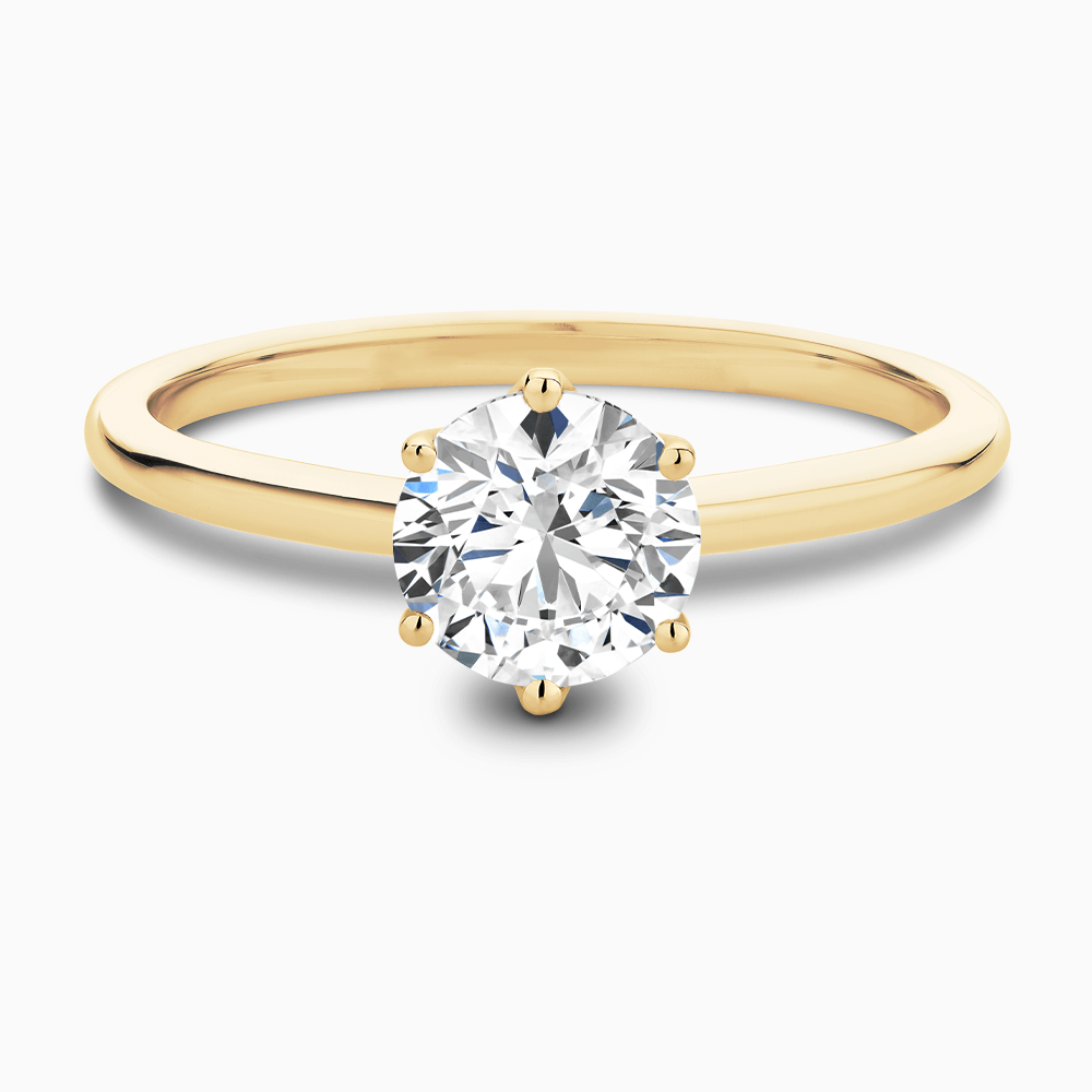 The Ecksand Solitaire Diamond Engagement Ring with Six Prongs shown with Round in 18k Yellow Gold