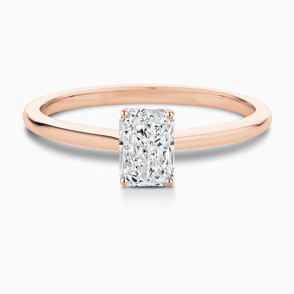 The Ecksand Solitaire Diamond Engagement Ring with Hidden Diamond shown with Radiant in 14k Rose Gold