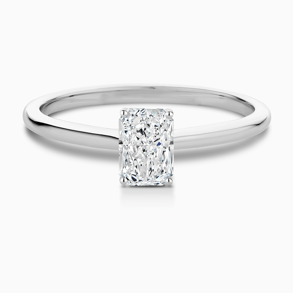 The Ecksand Solitaire Diamond Engagement Ring with Hidden Diamond shown with Radiant in 18k White Gold