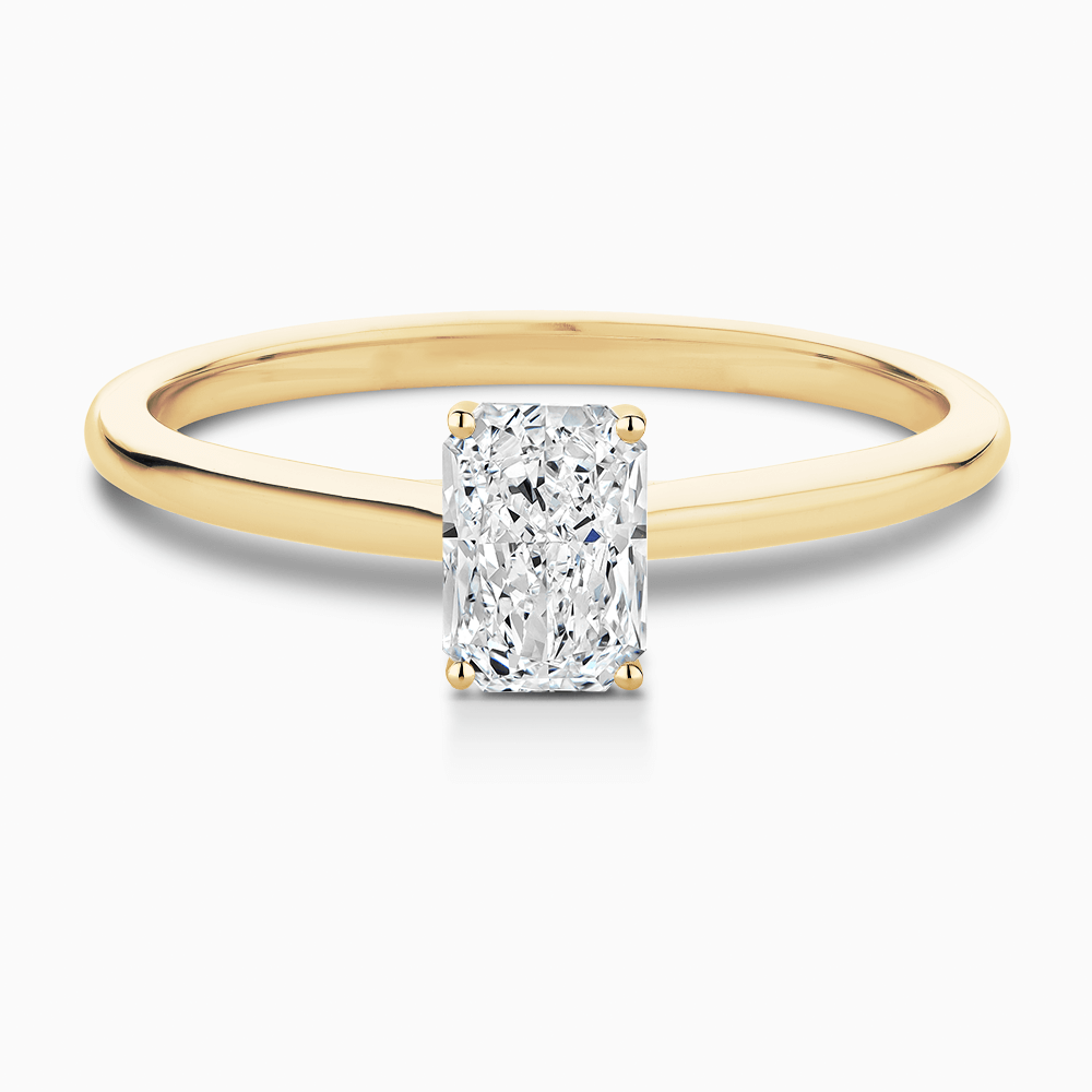 The Ecksand Solitaire Diamond Engagement Ring with Hidden Diamond shown with Radiant in 18k Yellow Gold