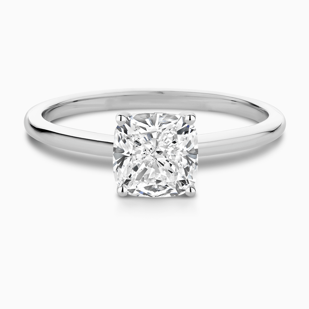 The Ecksand Solitaire Diamond Engagement Ring with Hidden Diamond shown with Cushion in Platinum