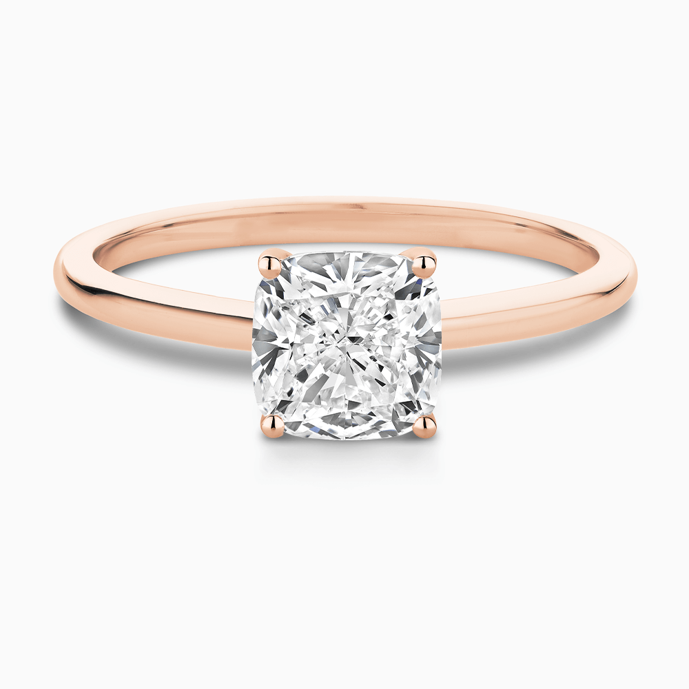 The Ecksand Solitaire Diamond Engagement Ring with Hidden Diamond shown with Cushion in 14k Rose Gold
