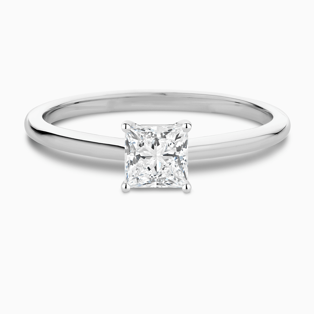 The Ecksand Solitaire Diamond Engagement Ring with Hidden Diamond shown with Princess in Platinum