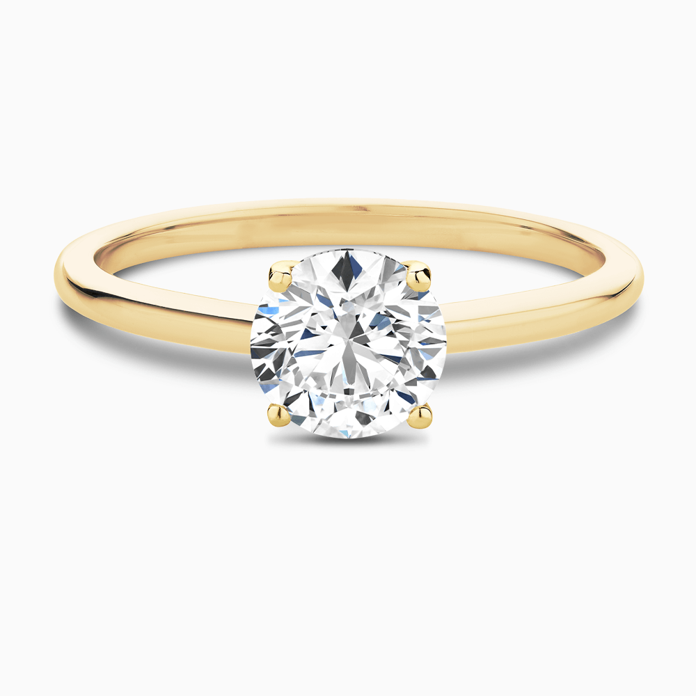 The Ecksand Solitaire Diamond Engagement Ring with Hidden Diamond shown with Round in 18k Yellow Gold