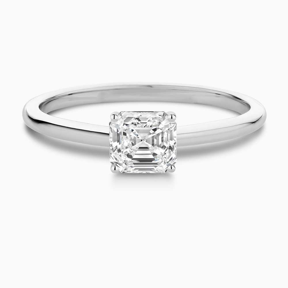 The Ecksand Solitaire Diamond Engagement Ring with Hidden Diamond shown with Asscher in Platinum