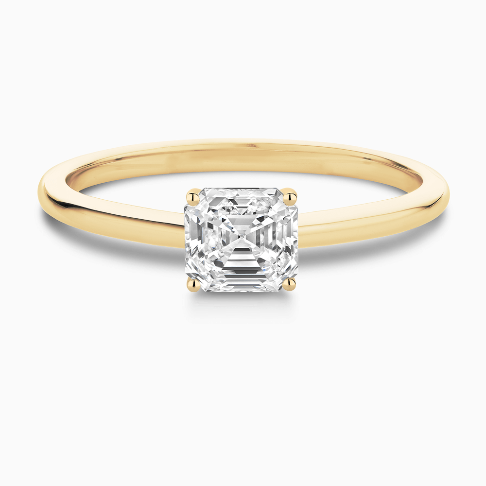 The Ecksand Solitaire Diamond Engagement Ring with Hidden Diamond shown with Asscher in 18k Yellow Gold