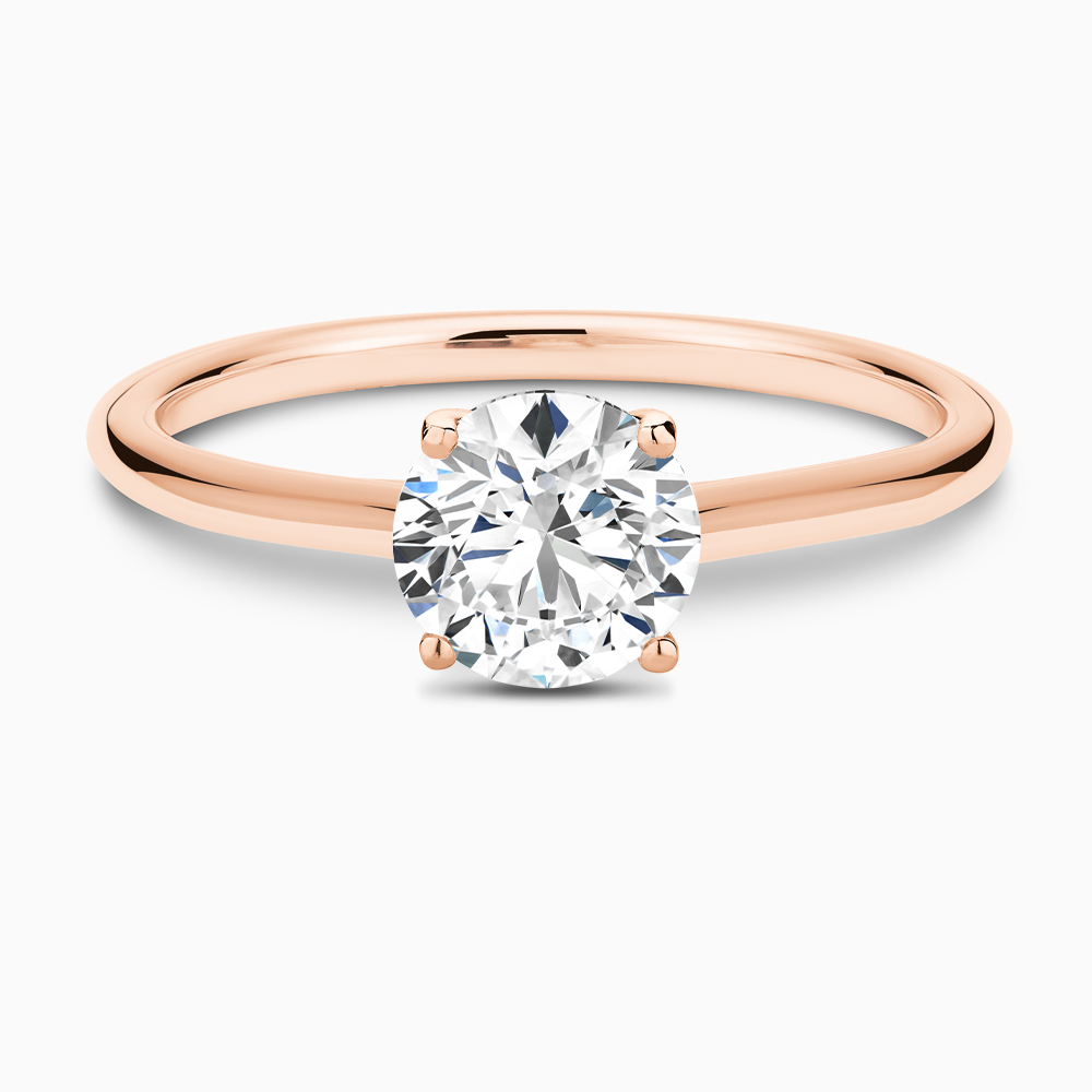 The Ecksand Iconic Diamond Engagement Ring with Diamond Bridge and Cathedral Setting shown with Round in 14k Rose Gold