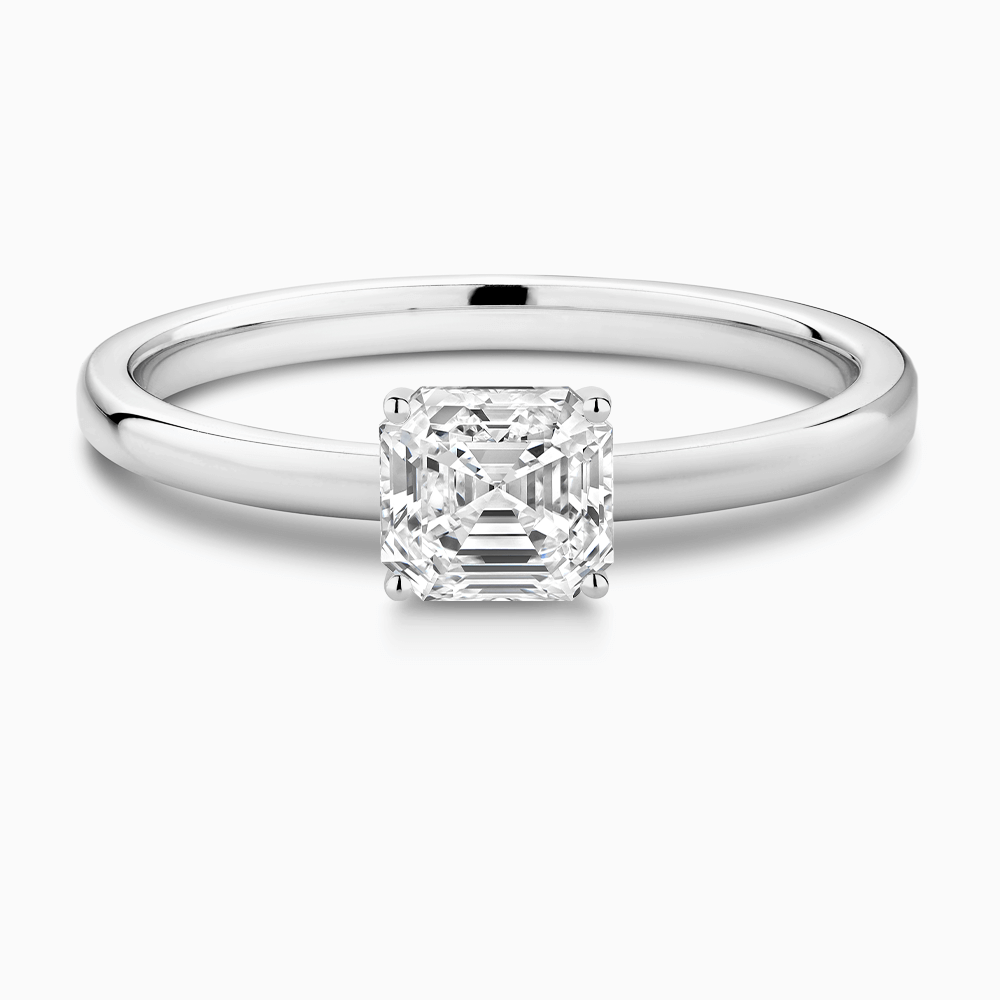 The Ecksand Solitaire Diamond Engagement Ring with Diamond Pavé Basket Setting shown with Asscher in Platinum