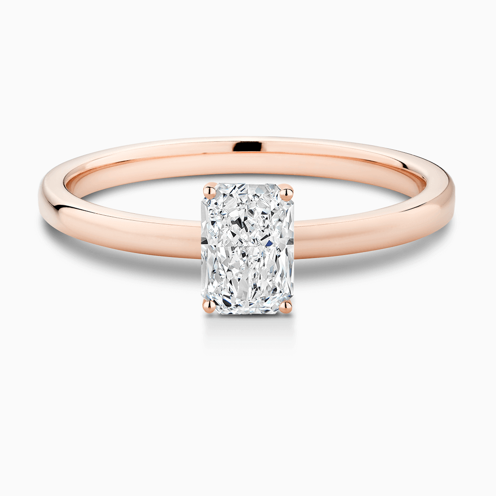 The Ecksand Solitaire Diamond Engagement Ring with Diamond Pavé Basket Setting shown with Radiant in 14k Rose Gold