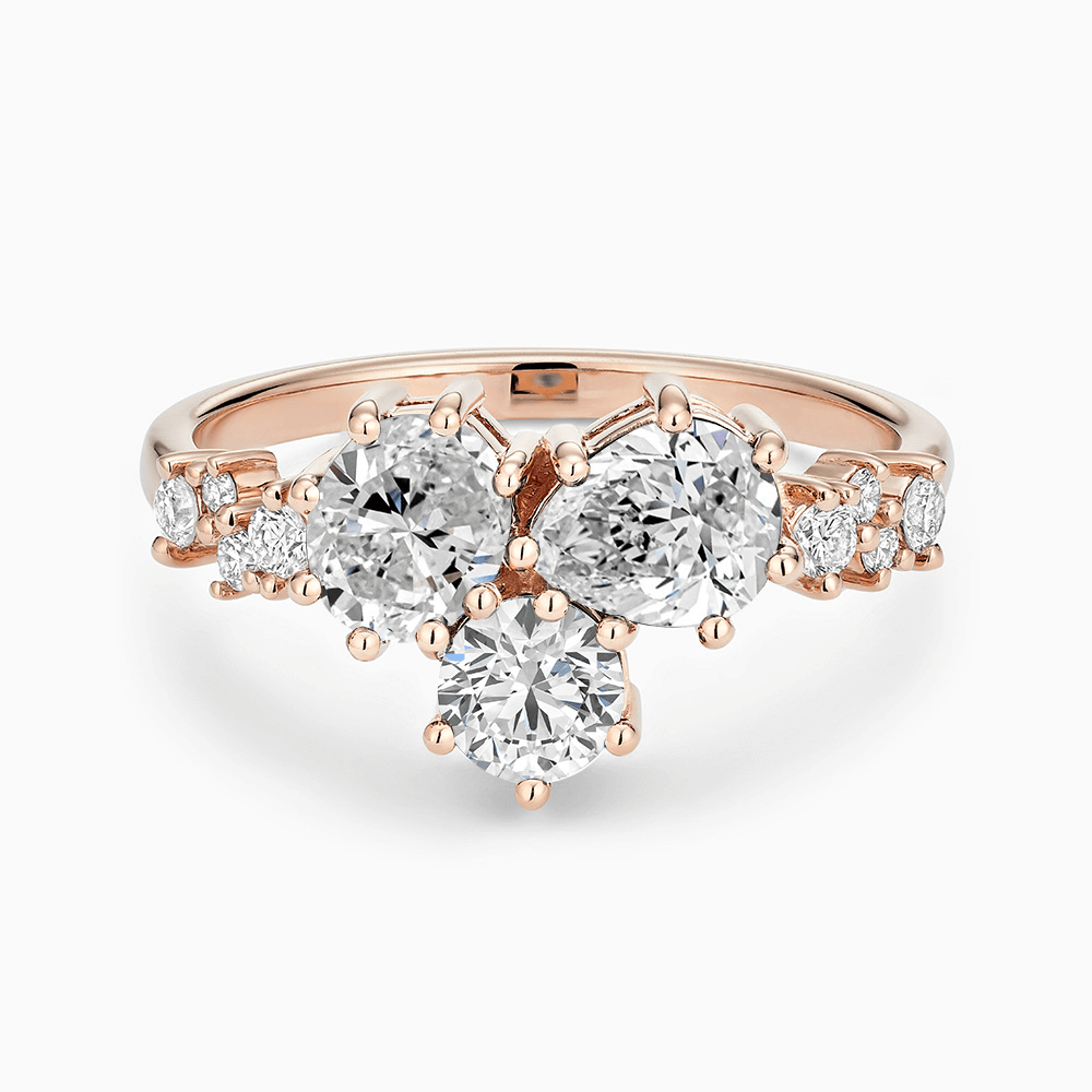 The Ecksand Diamond Cluster Engagement Ring with Side Diamonds shown with Natural VS2+/ F+ in 14k Rose Gold