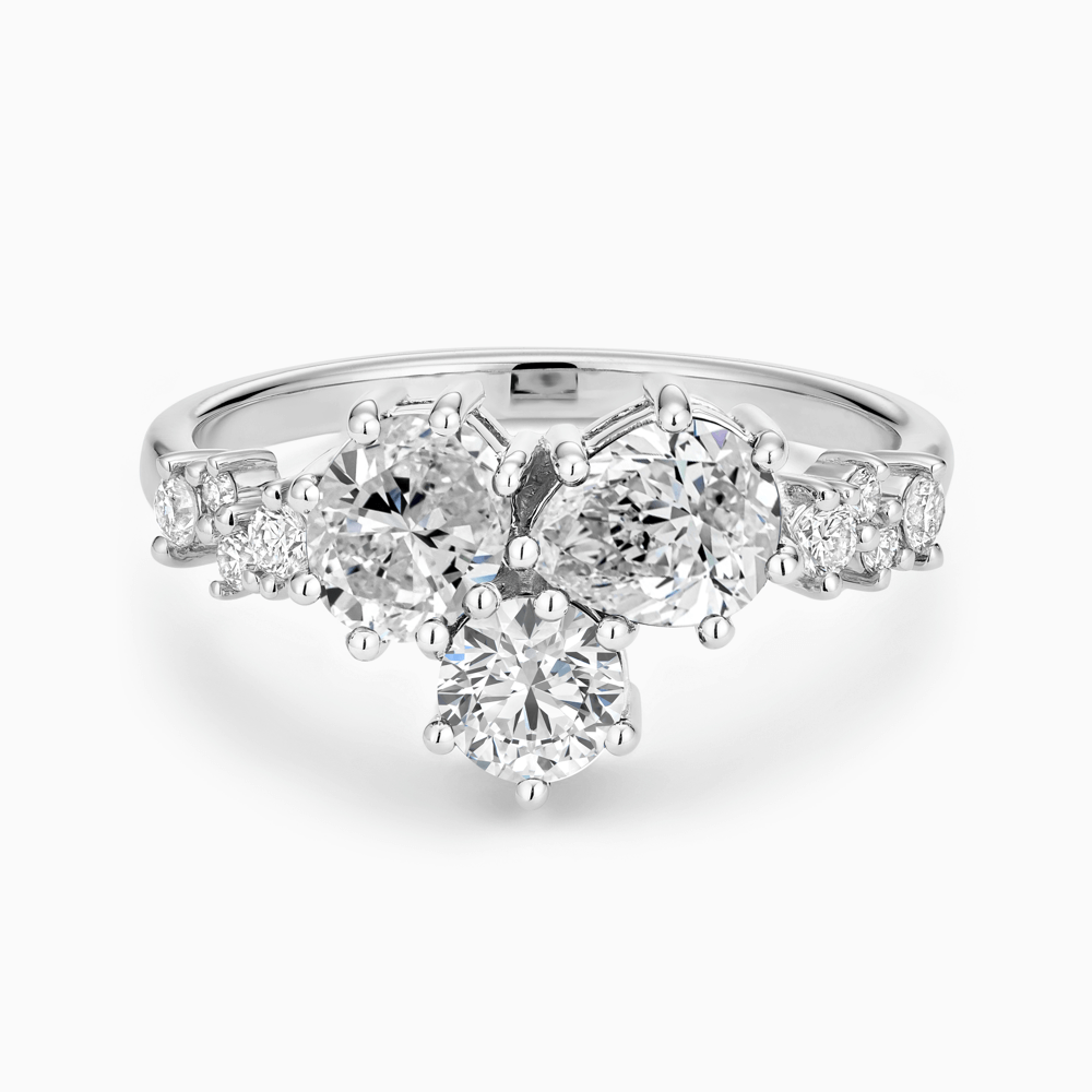 The Ecksand Diamond Cluster Engagement Ring with Side Diamonds shown with Natural VS2+/ F+ in 18k White Gold