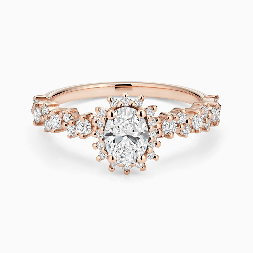 The Ecksand Diamond Halo Engagement Ring with Side Diamonds shown with Lab-grown VS2+/ F+ in 14k Rose Gold