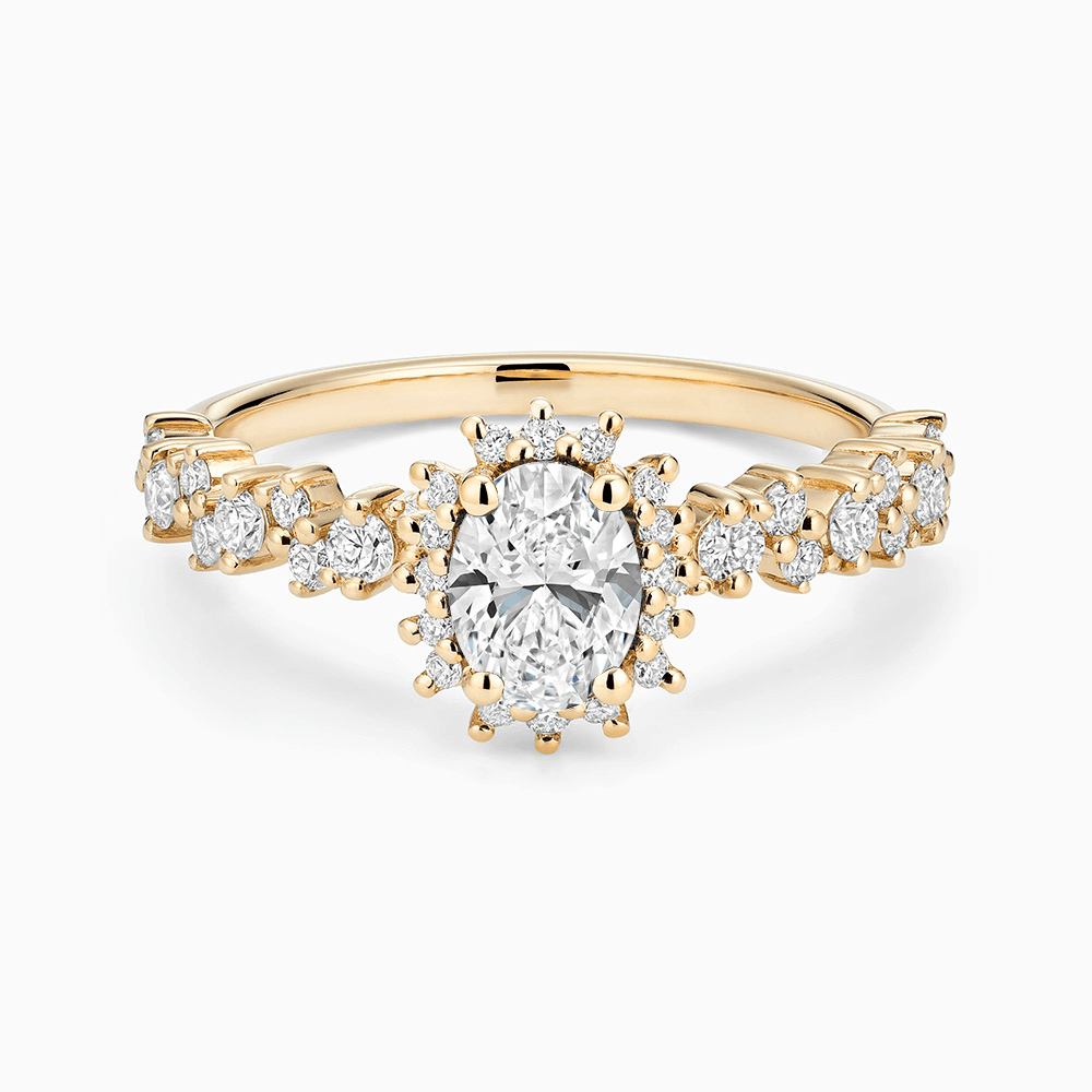 The Ecksand Diamond Halo Engagement Ring with Side Diamonds shown with Lab-grown VS2+/ F+ in 18k Yellow Gold