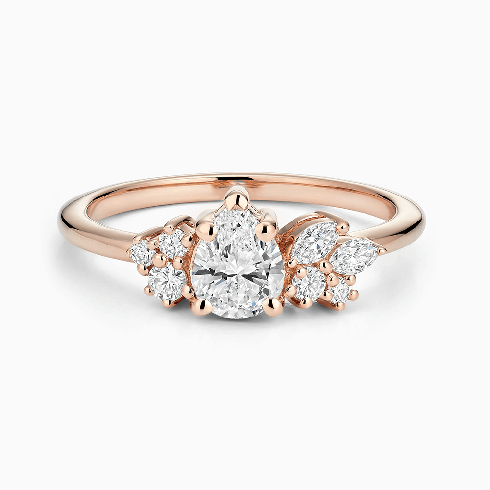 The Ecksand Engagement Ring with Seven Side Diamonds shown with Lab-grown VS2+/ F+ in 14k Rose Gold