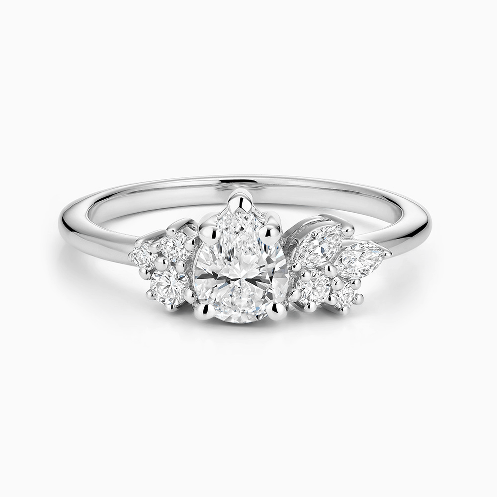 The Ecksand Engagement Ring with Seven Side Diamonds shown with Lab-grown VS2+/ F+ in 18k White Gold