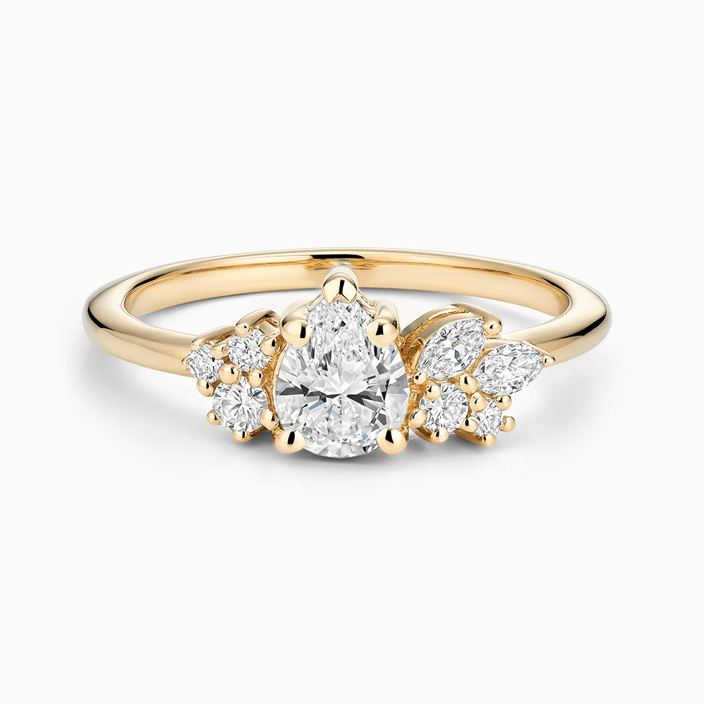 The Ecksand Engagement Ring with Seven Side Diamonds shown with Lab-grown VS2+/ F+ in 18k Yellow Gold