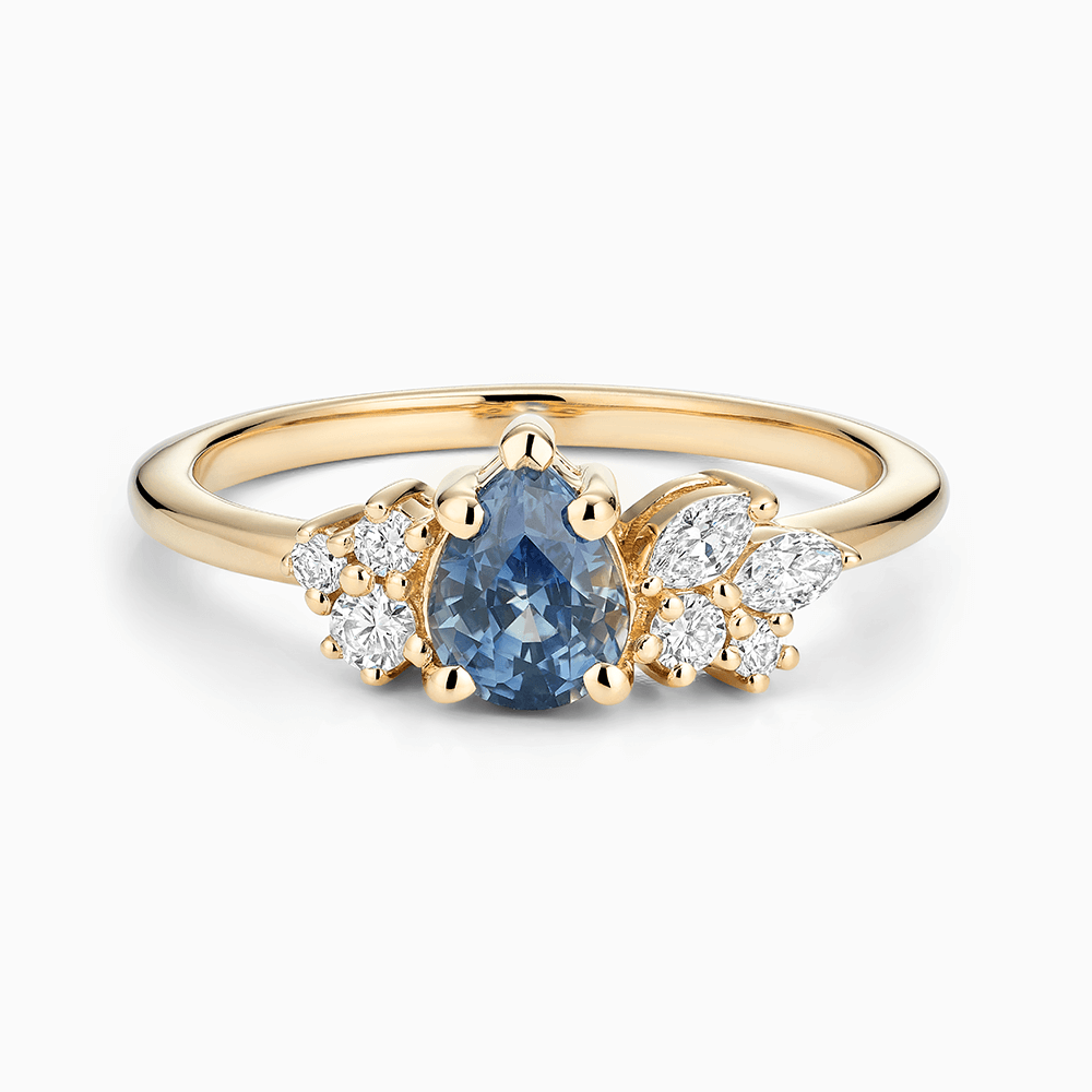 The Ecksand Blue Sapphire Engagement Ring shown with Lab-grown VS2+/ F+ in 18k Yellow Gold