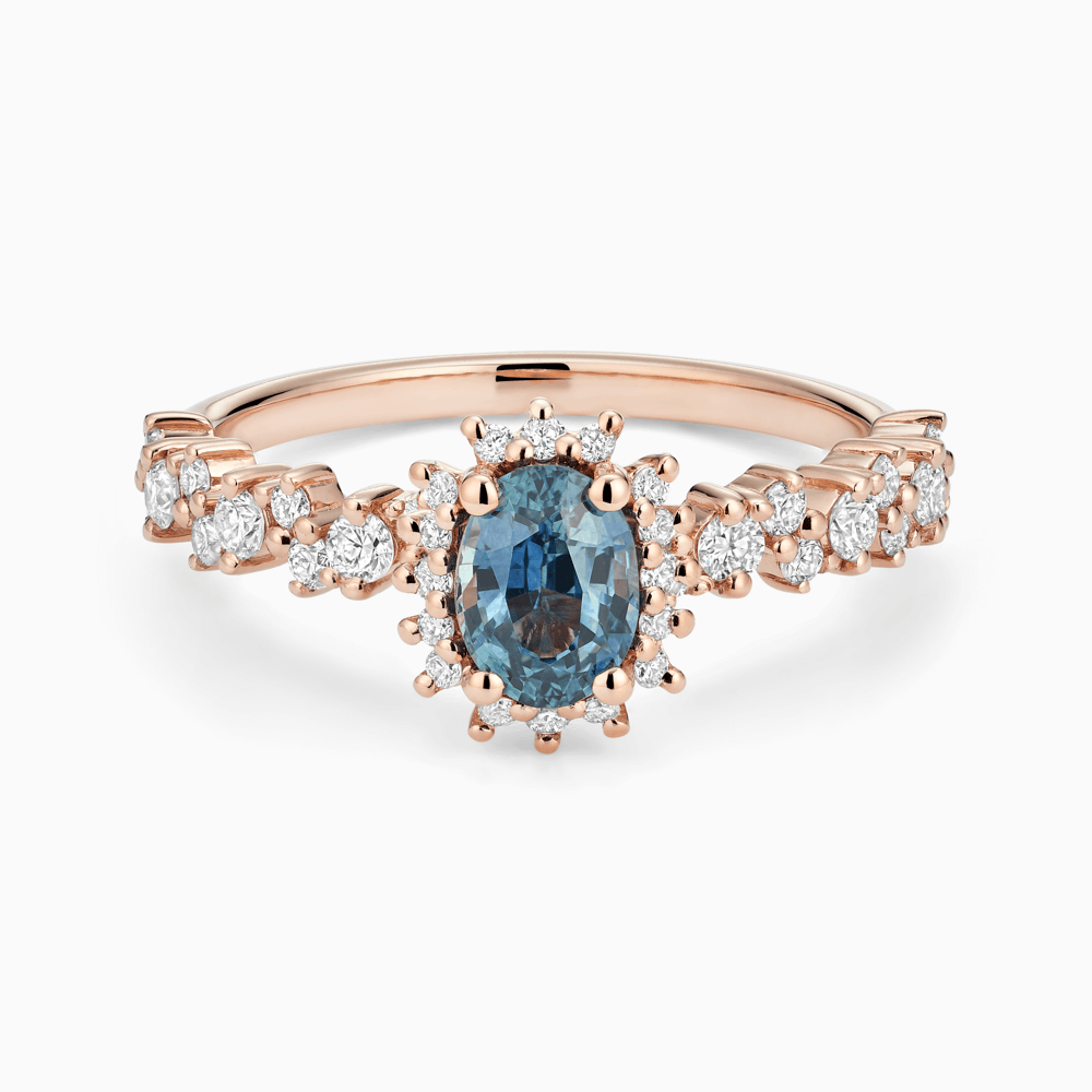 The Ecksand Blue Sapphire Engagement Ring with Side Diamonds shown with Lab-grown VS2+/ F+ in 14k Rose Gold