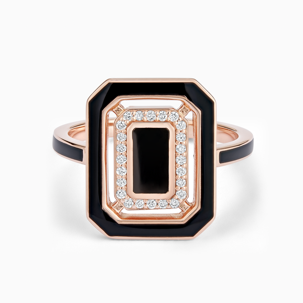 Geometric Black Enamel Ring with Diamond Pave