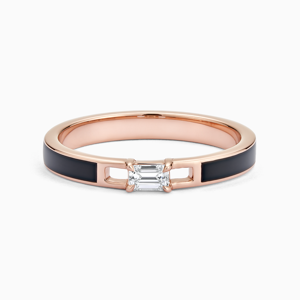 The Ecksand Diamond Ring with Black Enamel shown with Natural VS2+/ F+ in 14k Rose Gold