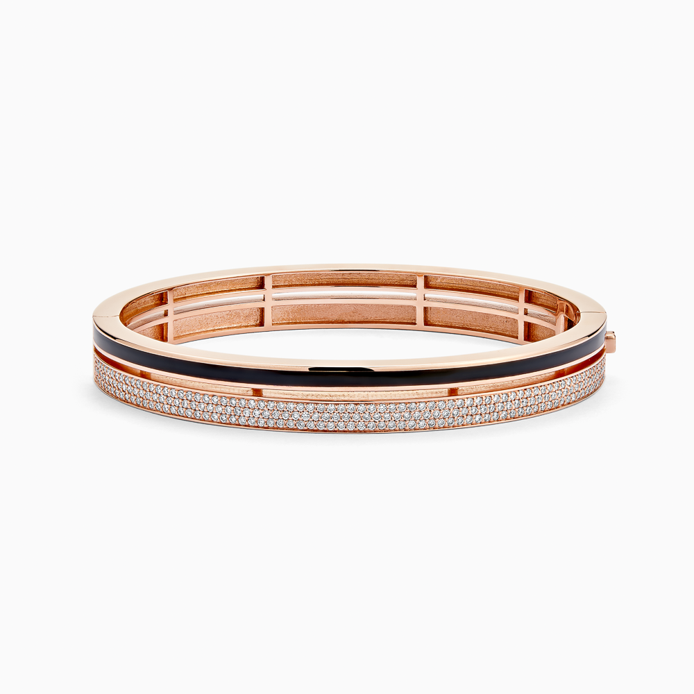The Ecksand Black Enamel Bangle with Diamond Pavé shown with Natural VS2+/ F+ in 14k Rose Gold