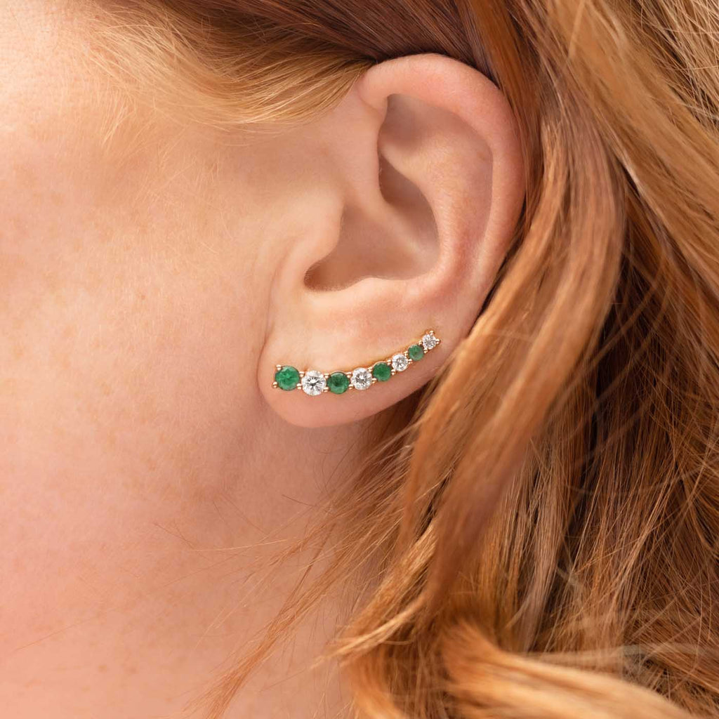The Ecksand Cascading Emerald and Diamond Crawler Earrings shown with  in 