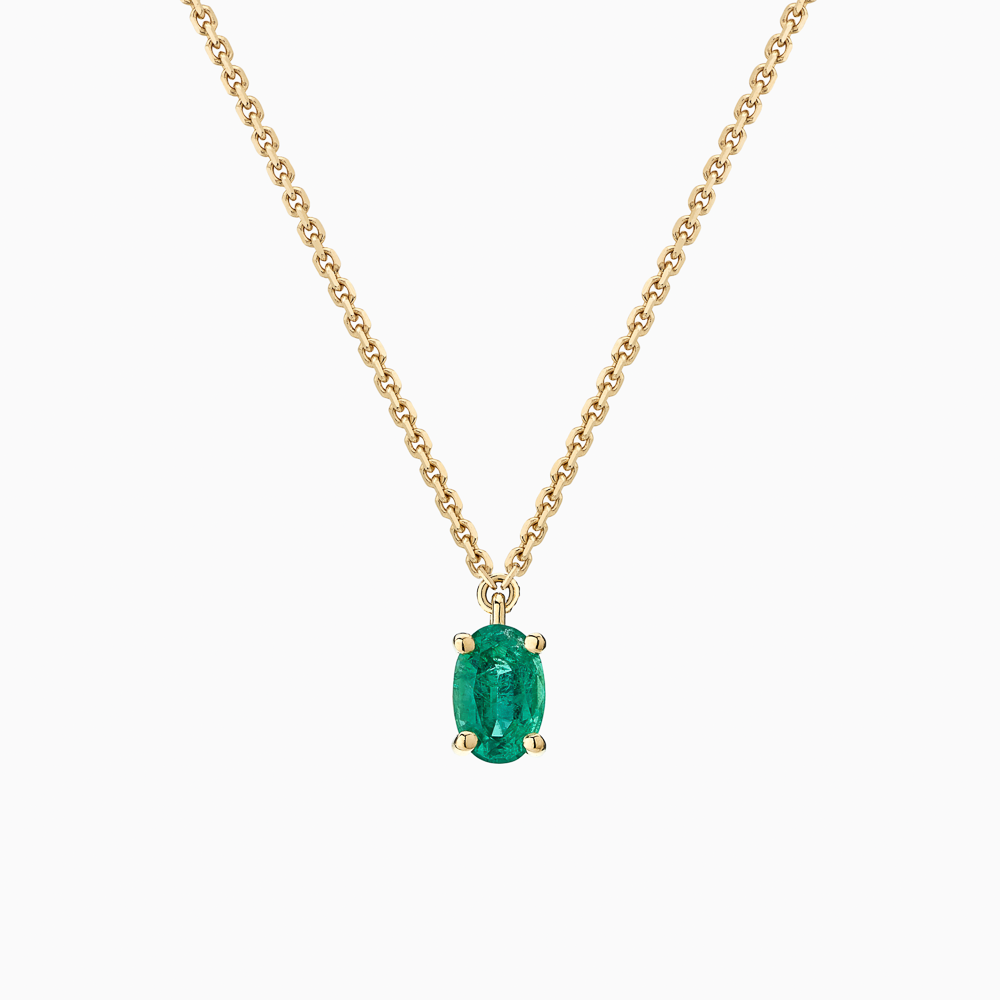 The Ecksand Oval-Cut Emerald Pendant Necklace shown with Emerald 4x3 in 14k Yellow Gold