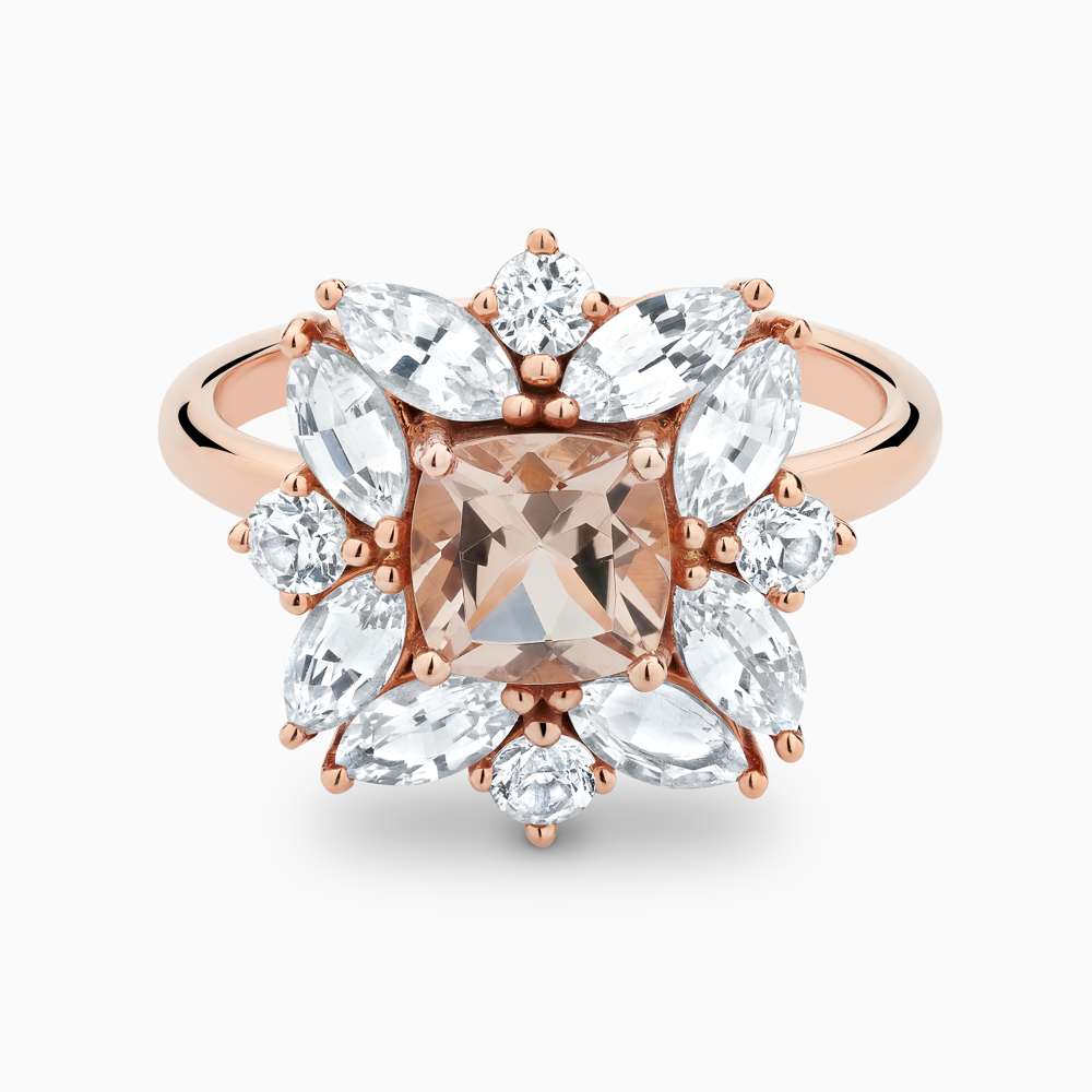 The Ecksand Blooming Diamond Halo Engagement Ring with Centre Morganite shown with  in 14k Rose Gold