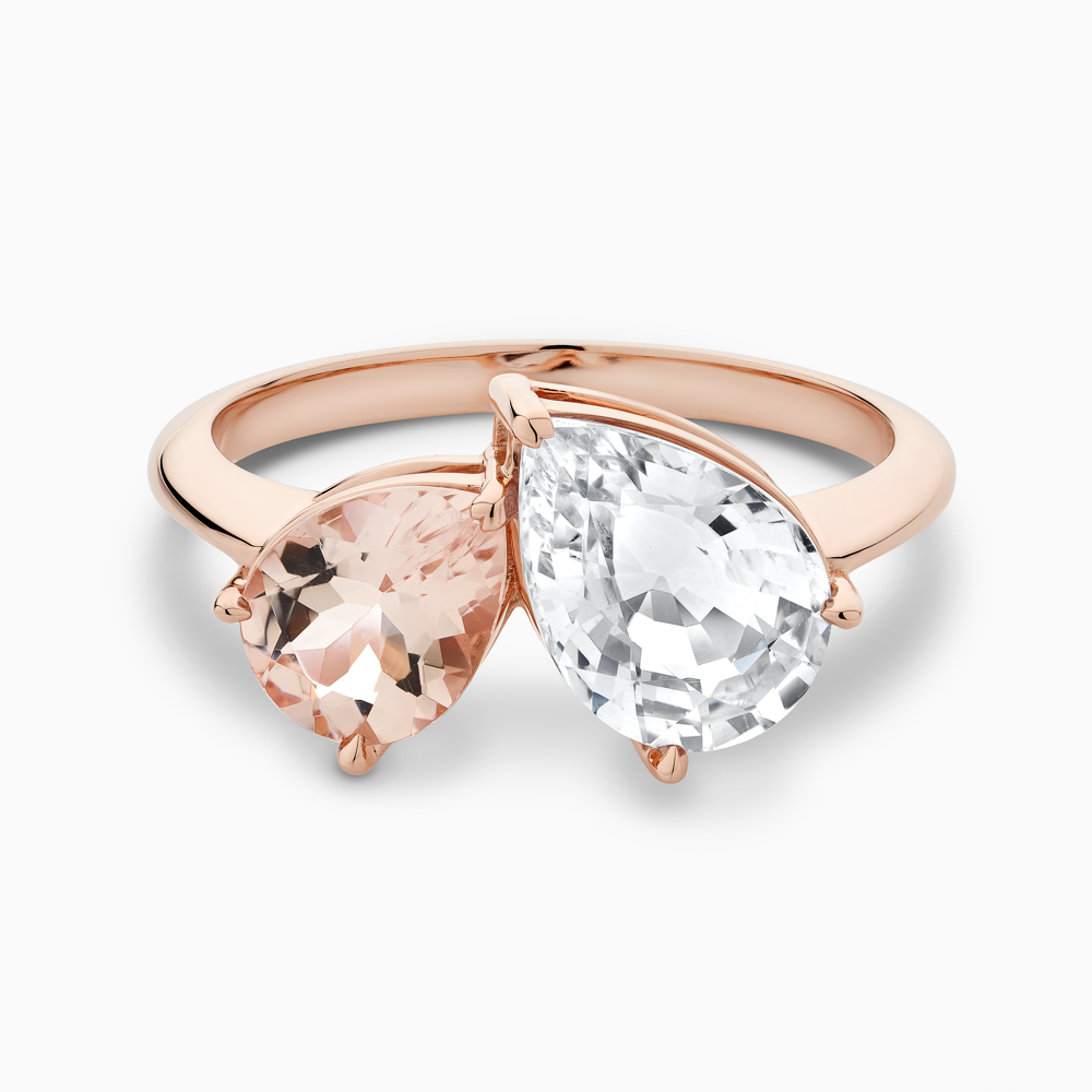 The Ecksand Morganite and Diamond Two-Stone Engagement Ring shown with  in 14k Rose Gold