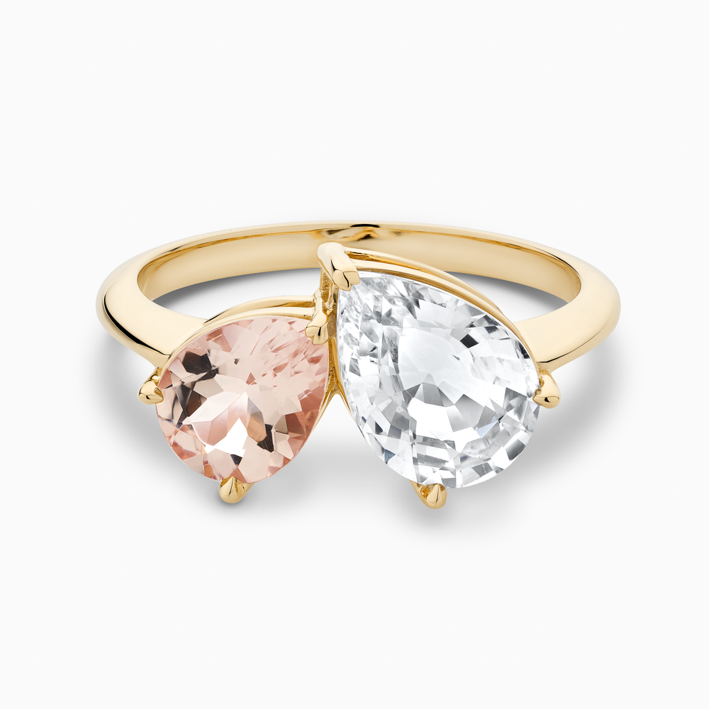 The Ecksand Morganite and Diamond Two-Stone Engagement Ring shown with  in 18k Yellow Gold