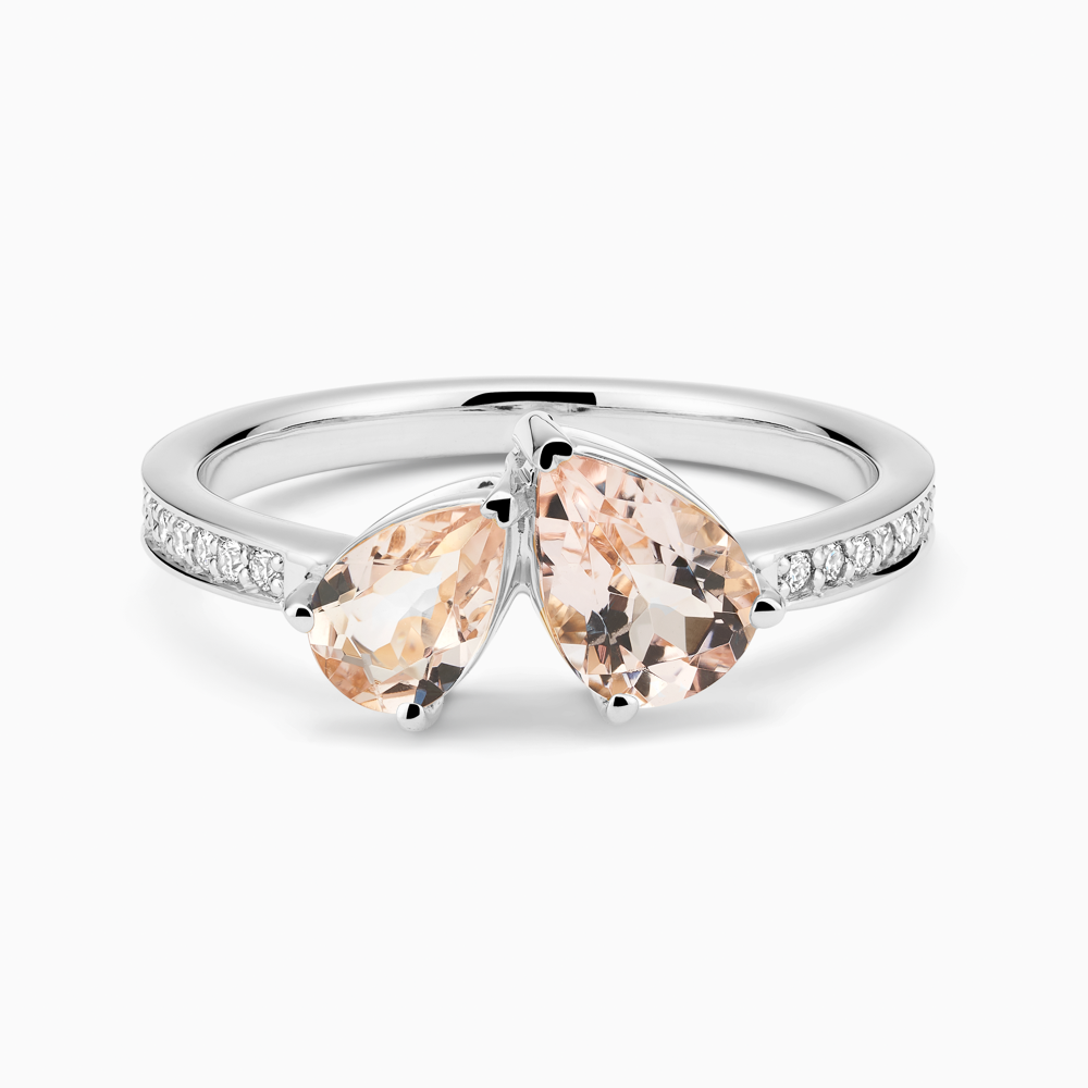 The Ecksand Two-Stone Pear-Cut Morganite Engagement Ring with Diamond Pavé shown with  in Platinum