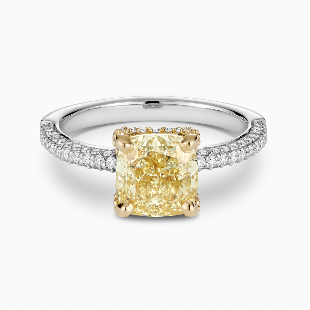 The Ecksand Yellow Diamond Engagement Ring with Micropavé Diamond Band shown with  in Platinum