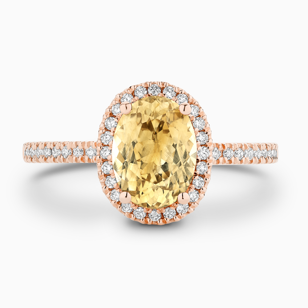 The Ecksand Diamond Halo Engagement Ring with Yellow Sapphire shown with  in 14k Rose Gold