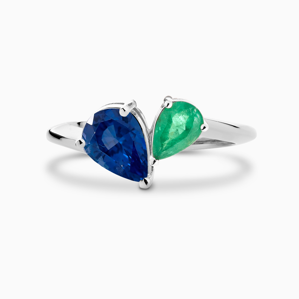 The Ecksand Emerald and Blue Sapphire Two-Stone Engagement Ring shown with  in Platinum