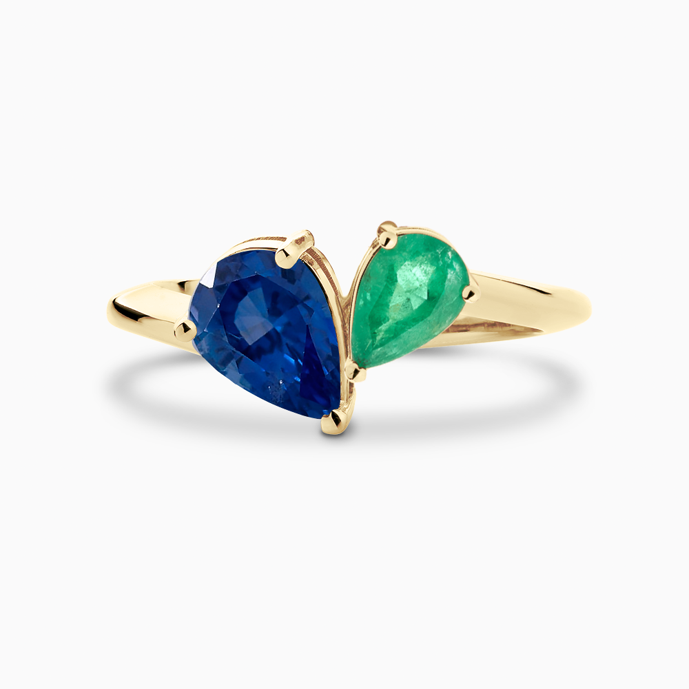 The Ecksand Emerald and Blue Sapphire Two-Stone Engagement Ring shown with  in 18k Yellow Gold