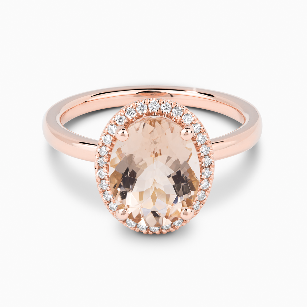 The Ecksand Diamond Halo Engagement Ring with Centre Morganite shown with  in 14k Rose Gold