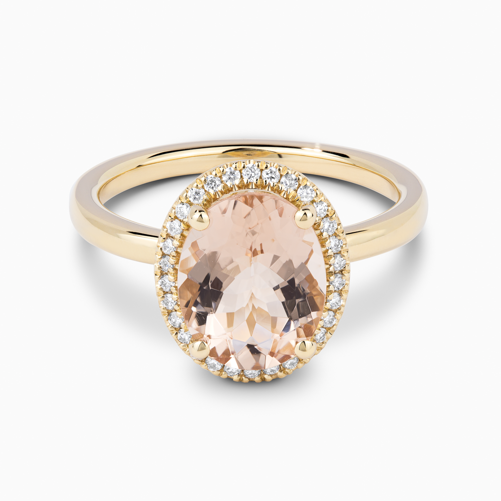 The Ecksand Diamond Halo Engagement Ring with Centre Morganite shown with  in 18k Yellow Gold