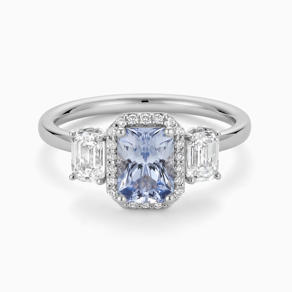 Three-Stone Diamond Engagement Ring with Centre Blue Sapphire