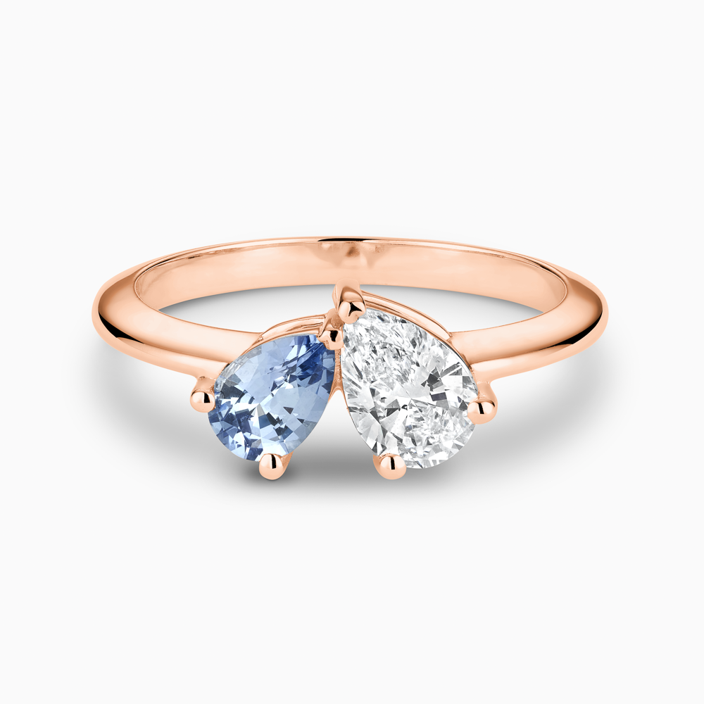 The Ecksand Diamond and Blue Sapphire Two-Stone Engagement Ring shown with Lab-grown VS2+/ F+ in 14k Rose Gold