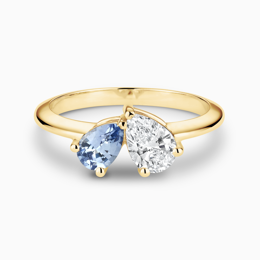 The Ecksand Diamond and Blue Sapphire Two-Stone Engagement Ring shown with Lab-grown VS2+/ F+ in 18k Yellow Gold