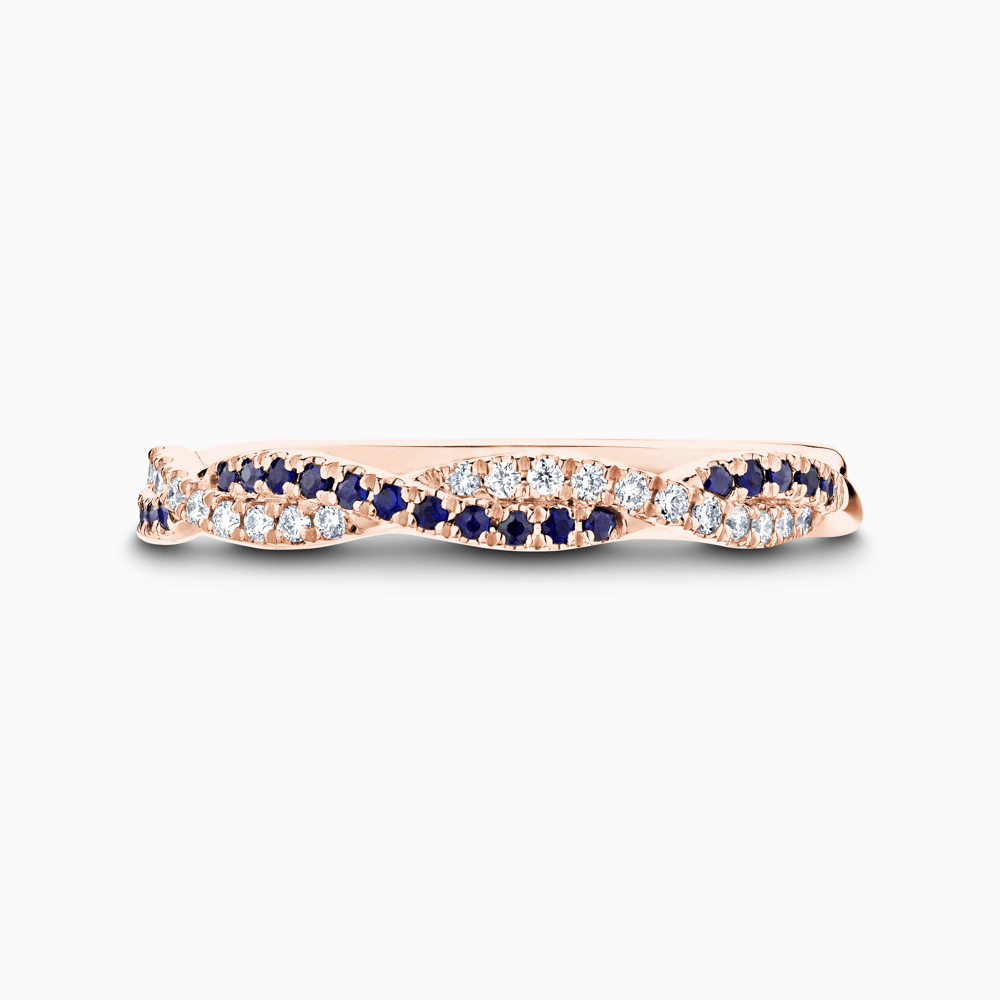 The Ecksand Twisted Wedding Ring with Accent Blue Sapphires and Diamonds shown with  in 14k Rose Gold
