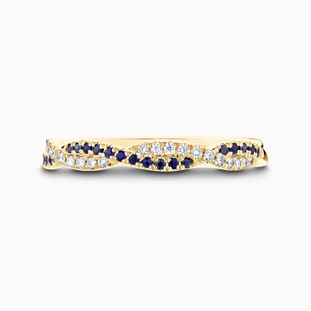 The Ecksand Twisted Wedding Ring with Accent Blue Sapphires and Diamonds shown with  in 18k Yellow Gold