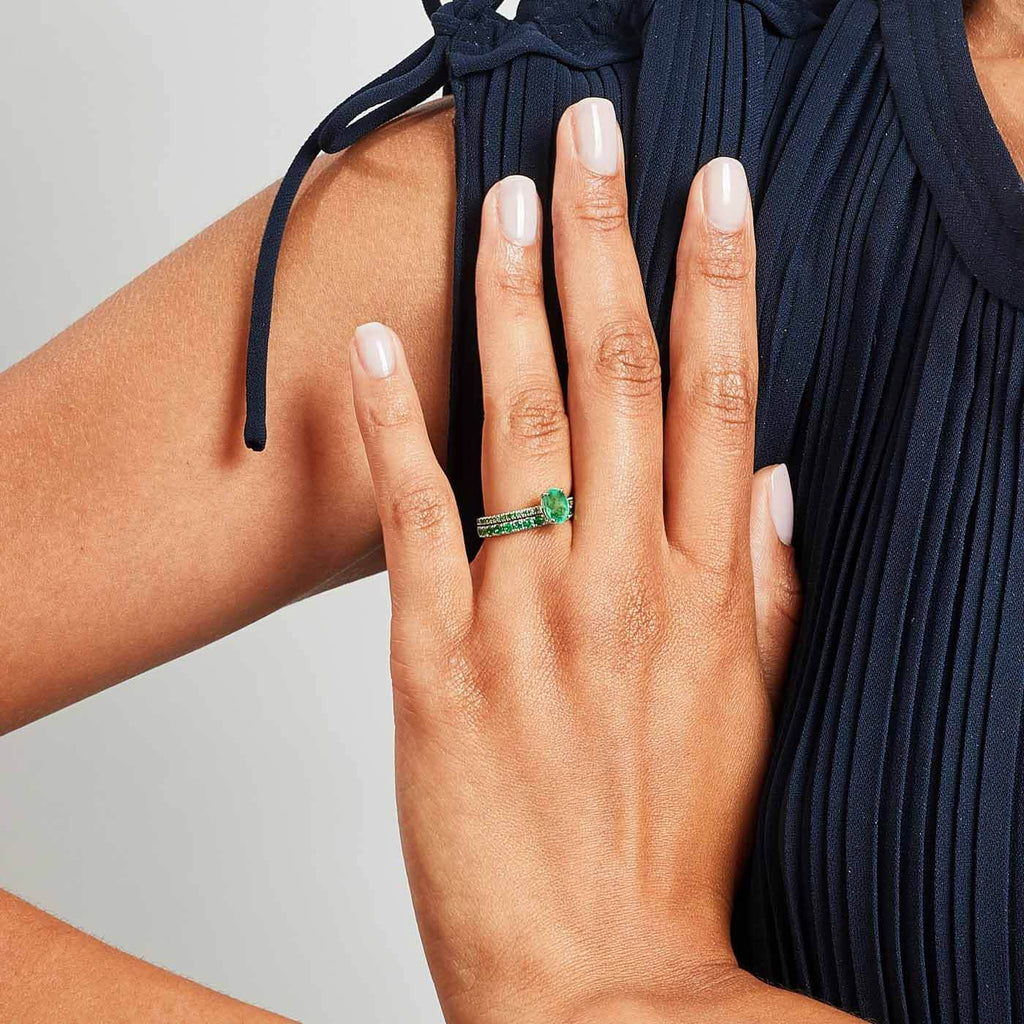 The Ecksand Thick Timeless Emerald Pavé Eternity Ring shown with  in 