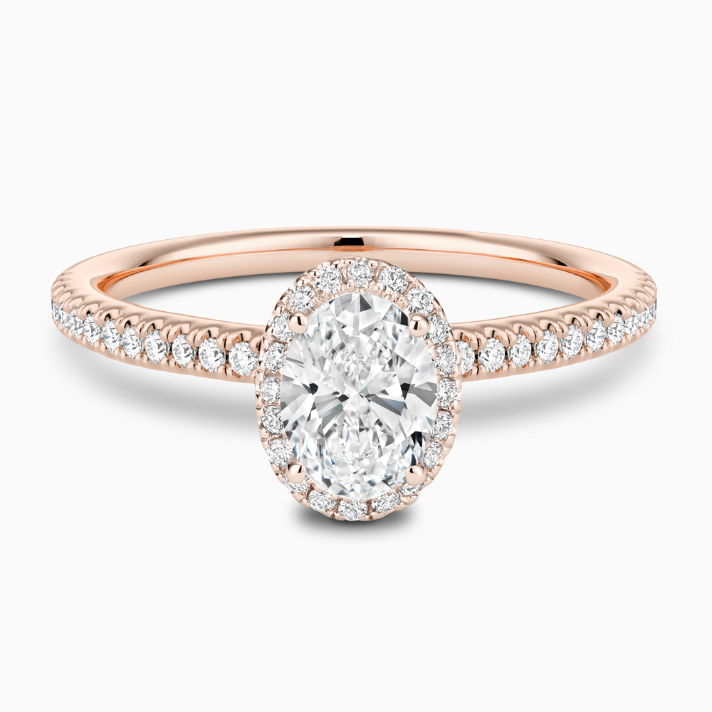 The Ecksand Diamond Halo Engagement Ring with Diamond Band shown with Oval in 14k Rose Gold