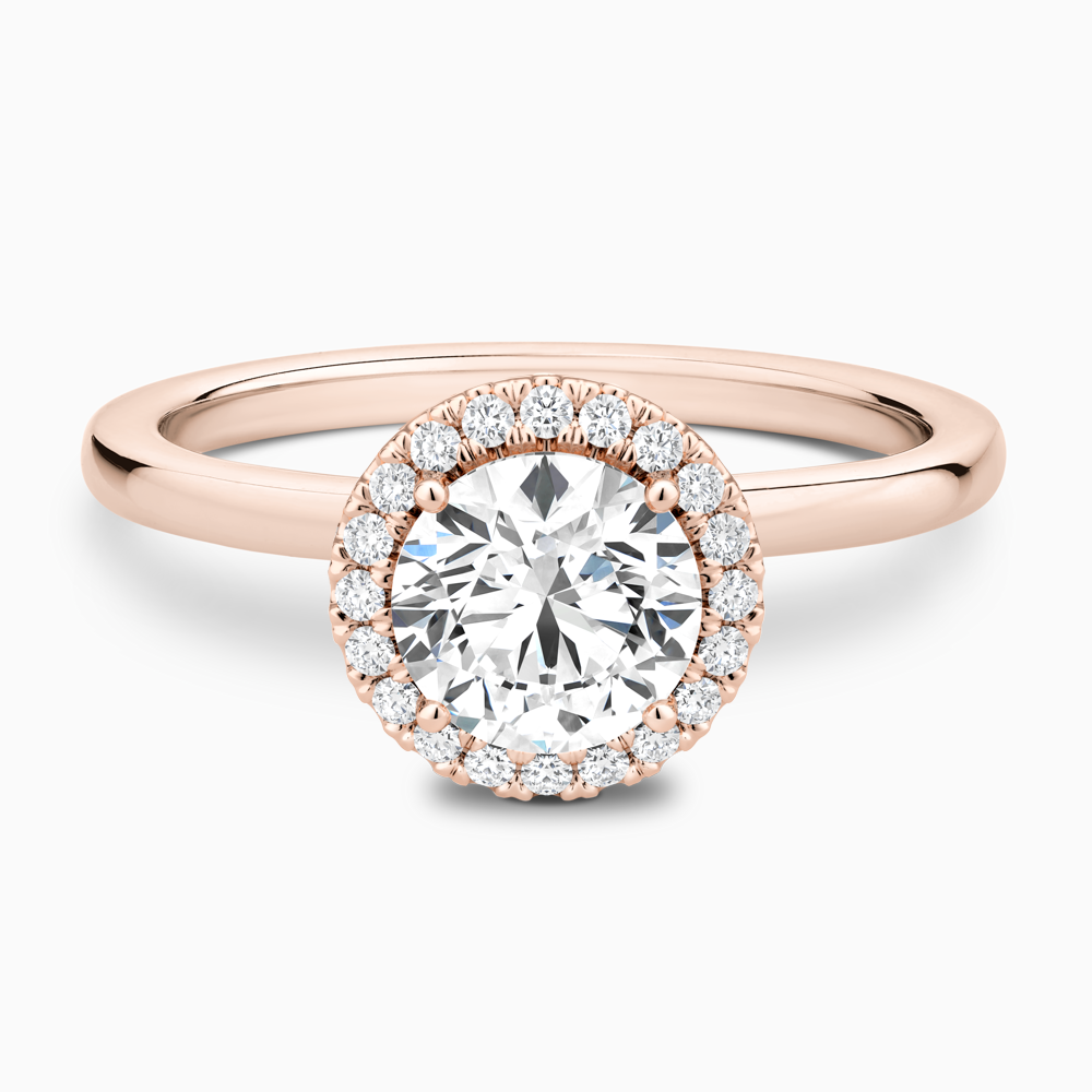 The Ecksand Iconic Diamond Halo Engagement Ring with Plain Band shown with Round in 14k Rose Gold