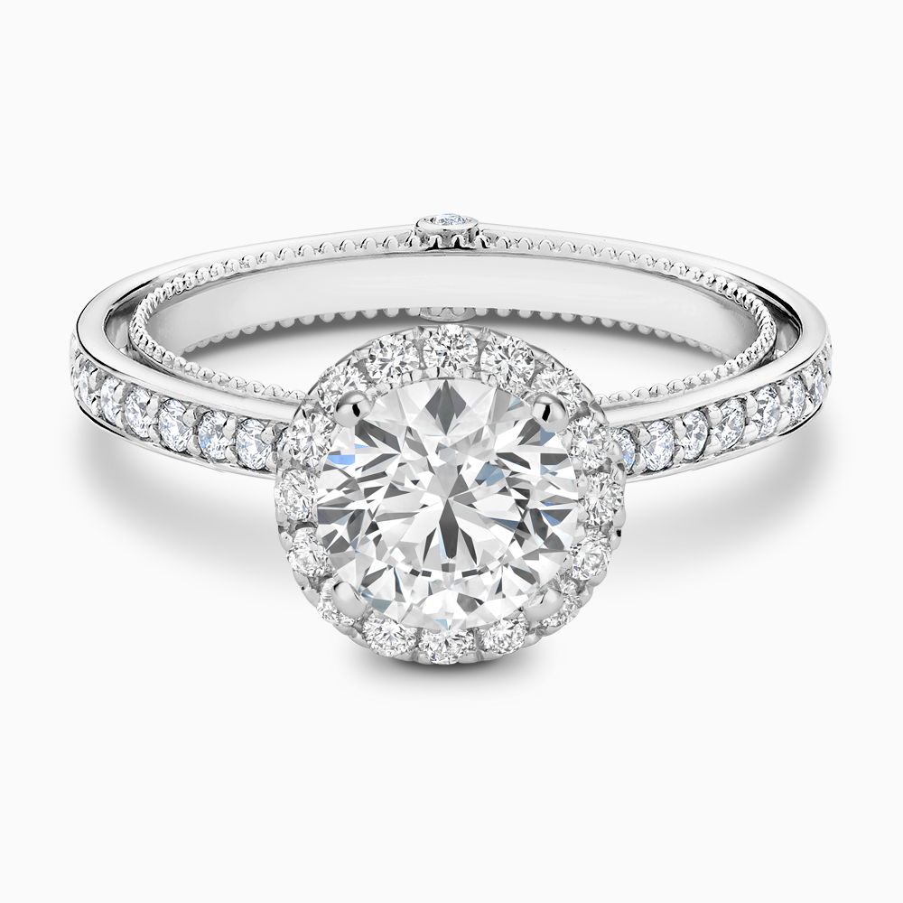 The Ecksand Diamond Halo Engagement Ring with Double Band shown with Round in Platinum