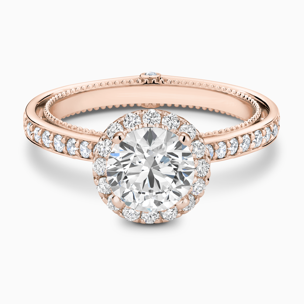 The Ecksand Diamond Halo Engagement Ring with Double Band shown with Round in 14k Rose Gold